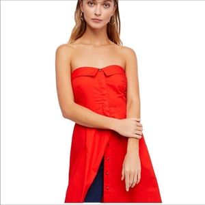 ❌❌SOLD❌❌FREE PEOPLE ORANGE BUTTON DOWN STRAPLESS TOP TUNIC